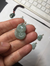 Load image into Gallery viewer, 100% natural type A dark green/light green/white/gray jadeite jade fox pendant necklace BF149

