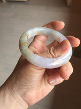 Load image into Gallery viewer, 53.5mm certified 100% Natural type A icy watery light green purple brown carved branches and flowers and golden-painted Jadeite Jade bangle PH198
