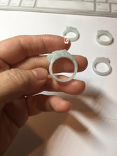 Load image into Gallery viewer, 100% natural type A light green/gray/white one-piece carved dragon jadeite jade ring group F154

