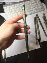 Load image into Gallery viewer, 100% Natural Mottled Green, Olive, and Creamy Yellow Camouflage Color Xiu Jade (Serpentine) Hairpin Group AW60
