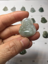 Load image into Gallery viewer, 100% Natural type A icy watery oily dark green(油青) happy Buddha jadeite pendant BS126

