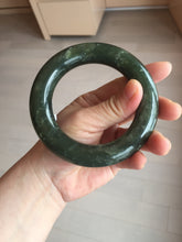 Load image into Gallery viewer, 59.5mm certified 100% Natural dark green/gray (nebula dust) chubby round cut nephrite Jade bangle HE101-0201
