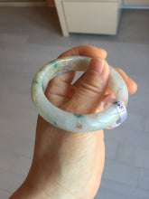 Load image into Gallery viewer, 51mm certified 100% natural Type A light green red with green floating flowers carved and golden-painted jadeite jade bangle PF80-6081
