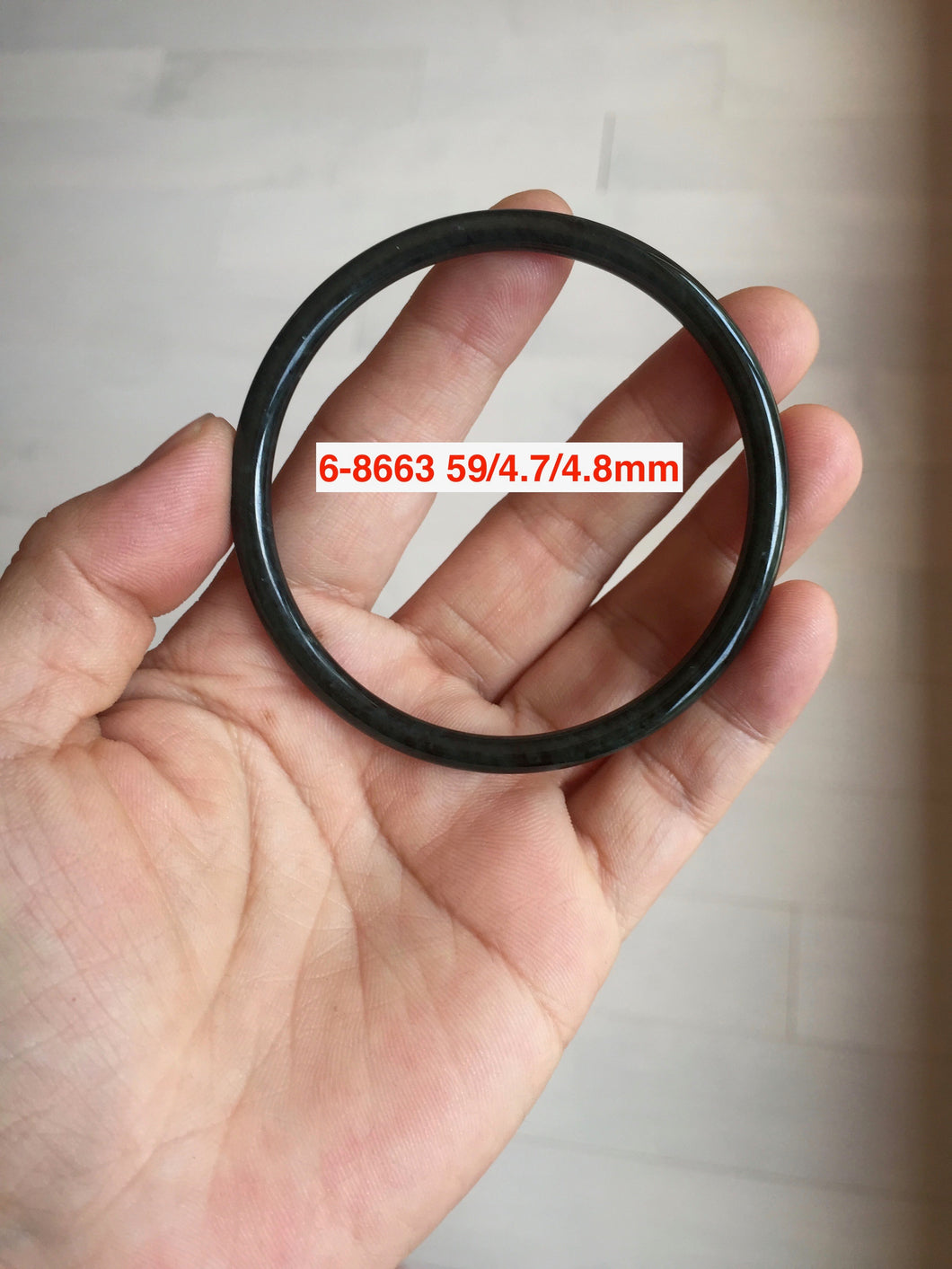 54-64mm certified 100% Natural dark green black (青玉) slim round cut nephrite group Jade bangle HT106
