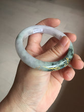 Load image into Gallery viewer, 54.9mm 100% Natural type A dark green purple white carved flowers and golden-painted Jadeite Jade banglePD96-0265
