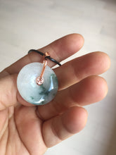 Load image into Gallery viewer, 28mm Type A 100% Natural white purple with green floating flowers Jadeite Jade Safety Guardian Button donuts couple pendant PB188
