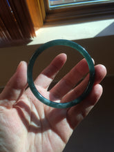 Load image into Gallery viewer, 56.2mm Certified Type A 100% Natural icy watery dark green/blue/gray Guatemala slim round cut Jadeite bangle PD62-3386
