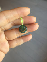 Load image into Gallery viewer, 12.5–14.5mm Type A 100% Natural Icy Watery Light Green Dark Green Gray Guaremala Jadeite Jade Concentric Ring Safety Guardian Donut Mom and Daughter Pendant 子母扣 BH122
