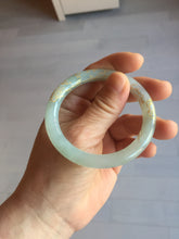 Load image into Gallery viewer, 52.2mm 100% Natural type A icy watery light green carved and golden-painted round cut slim Jadeite Jade bangle BH129
