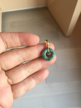 Load image into Gallery viewer, 12–14.5mm Certified Type A 100% Natural Sunny Green Dark Green White Jadeite Jade Concentric Ring Safety Guardian Donut Mom &amp; Daughter Pendant 子母扣 PC224
