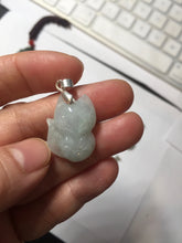 Load image into Gallery viewer, 100% natural type A dark green/light green/white/gray jadeite jade fox pendant necklace BF149

