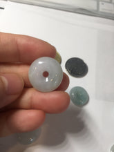 Load image into Gallery viewer, 16.2-18.8mm Type A 100% Natural icy watery light green white Jadeite Jade Safety Guardian Button donuts couple pendant PC132

