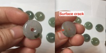 Load image into Gallery viewer, 17.8mm Type A 100% Natural icy watery dark green white gray Jadeite Jade Safety Guardian Button donuts Pendant group PB151
