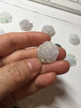 Load image into Gallery viewer, Type A 100% Natural light sunny green/white/purple(白底青) jadeite Jade rose flower Pendant BF150
