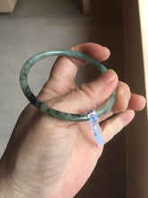 Load image into Gallery viewer, 56mm Certified Type A 100% Natural green/black/gray with dark green floating flowers slim round cut Jadeite bangle PD76-5745

