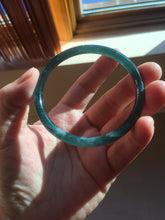 Load image into Gallery viewer, 56.2mm Certified Type A 100% Natural icy watery dark green/blue/gray Guatemala slim round cut Jadeite bangle PD62-3386

