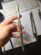 Load image into Gallery viewer, 100% Natural Mottled Green, Olive, and Creamy Yellow Camouflage Color Xiu Jade (Serpentine) Hairpin Group AW60
