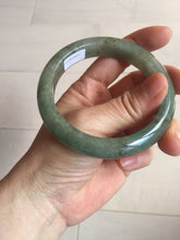 Load image into Gallery viewer, 57.2mm certified Type A 100% Natural icy watery dark green gray Jadeite Jade bangle PC14-0371
