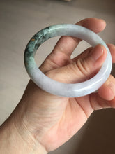 Load image into Gallery viewer, 54.9mm 100% Natural type A dark green purple white carved flowers and golden-painted Jadeite Jade banglePD96-0265
