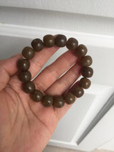 Load image into Gallery viewer, 100% Natural 12x11mm dark sugar brown black vintage style nephrite Jade bead bracelet HF82
