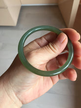 Load image into Gallery viewer, 55.5mm Certified 100% Natural icy watery light green yellow gray Deep Lake Water Green Nephrite Bangle HN176-6917
