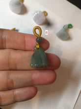 Load image into Gallery viewer, 100% Natural type A dark green/purple/gray Jadeite Jade lotus pod hanger BF40
