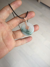 Load image into Gallery viewer, 28mm Type A 100% Natural white purple with green floating flowers Jadeite Jade Safety Guardian Button donuts couple pendant PB188
