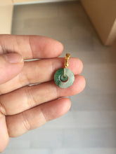 Load image into Gallery viewer, 12–14.5mm Certified Type A 100% Natural Sunny Green Dark Green White Jadeite Jade Concentric Ring Safety Guardian Donut Mom &amp; Daughter Pendant 子母扣 PC224
