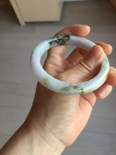 Load image into Gallery viewer, 58mm certified 100% Natural type A sunny green dark green purple carved branches and flowers and golden-painted Jadeite Jade bangle PH185-5926
