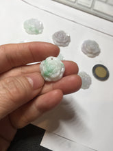 Load image into Gallery viewer, Type A 100% Natural light sunny green/white/purple(白底青) jadeite Jade rose flower Pendant BF150

