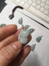 Load image into Gallery viewer, 100% natural type A dark green/light green/white/gray jadeite jade fox pendant necklace BF149
