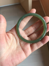 Load image into Gallery viewer, 55.5mm Certified 100% Natural icy watery light green yellow gray Deep Lake Water Green Nephrite Bangle HN176-6917
