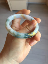 Load image into Gallery viewer, 55.6mm certified 100% natural Type A green white purple carved and golden-painted jadeite jade bangle BH140
