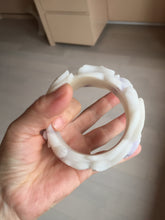 Load image into Gallery viewer, 55.5mm 100% natural pink red brown beige carved Goldern fish and lotus (金玉满堂)  Quartzite (Shetaicui jade) bangle SY127
