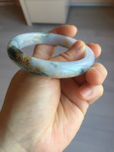 Load image into Gallery viewer, 55.6mm certified 100% natural Type A green white purple carved and golden-painted jadeite jade bangle BH140
