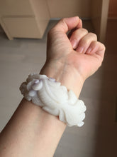 Load image into Gallery viewer, 55.5mm 100% natural pink red brown beige carved Goldern fish and lotus (金玉满堂)  Quartzite (Shetaicui jade) bangle SY127
