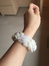 Load image into Gallery viewer, 55.5mm 100% natural pink red brown beige carved Goldern fish and lotus (金玉满堂)  Quartzite (Shetaicui jade) bangle SY127
