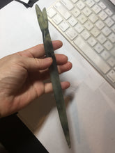 Load image into Gallery viewer, 22cm 100% Natural light green black Xiu Jade Serpentine vantage fish square style hairpin AW20
