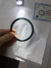 Load image into Gallery viewer, 58mm Type A 100% Natural half balck hakf ice watery dark green/blue/gray with flying snow Guatemala slim round cut Jadeite bangle PJ73-0684

