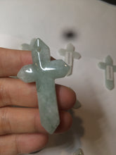 Load image into Gallery viewer, 100% Natural type A light green/white/gray jadeite Jade Hand-held cross or cross pendant AY55
