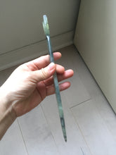 Load image into Gallery viewer, 22cm 100% Natural light green black Xiu Jade Serpentine vantage fish square style hairpin AW20
