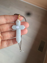 Load image into Gallery viewer, 100% Natural type A light green/white/gray jadeite Jade Hand-held cross or cross pendant AY55
