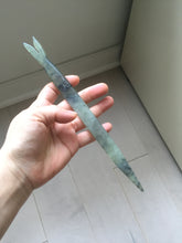 Load image into Gallery viewer, 22cm 100% Natural light green black Xiu Jade Serpentine vantage fish square style hairpin AW20
