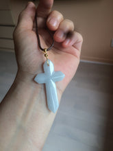 Load image into Gallery viewer, 100% Natural type A light green/white/gray jadeite Jade Hand-held cross or cross pendant AY55

