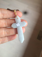 Load image into Gallery viewer, 100% Natural type A light green/white/gray jadeite Jade Hand-held cross or cross pendant AY55
