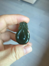 Load image into Gallery viewer, 100% Natural type A dark green/gray/black(油青) Jadeite Jade seashell (福贝)  pendant group BP187
