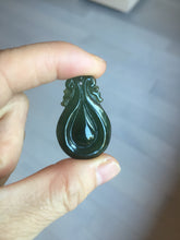 Load image into Gallery viewer, 100% Natural type A dark green/gray/black(油青) Jadeite Jade seashell (福贝)  pendant group BP187
