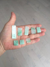 Load image into Gallery viewer, 100% Natural type A sunny green white square or rectangle Jadeite super thin Jade safe and sound pendant group AA45

