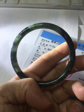 Load image into Gallery viewer, 54.5mm Certified Type A 100% Natural dark green/black/blue with black floating flowers(Wuji) slim round cut Jadeite bangle PD111-6917
