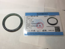 Load image into Gallery viewer, 56mm Certified Type A 100% Natural dark green/black/blue with black floating flowers(Wuji) slim round cut Jadeite bangle PD112-6915
